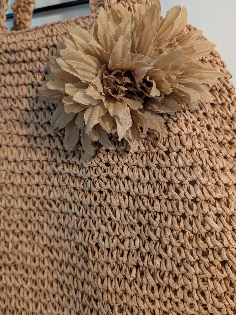 Cappelli Straworld Tan Woven Shoulder Bag with Floral Accent